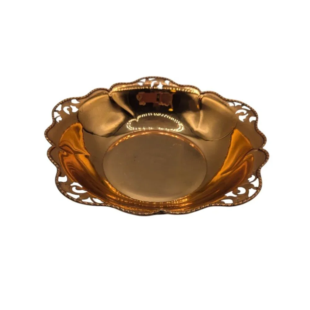 Vintage Copper mastropietro Italy Decorative Bowl With Ornate Scalloped Edge Des
